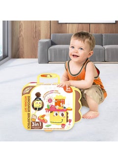 Swift 28 Pcs Tableware Kitchen Toy Dinosaur Design with Backpack Pretend Cooking Food Play Dinnerware Set Safe Cute Children Girl Toy Gift Fun Game Toy Kitchen Yellow  - Image 5