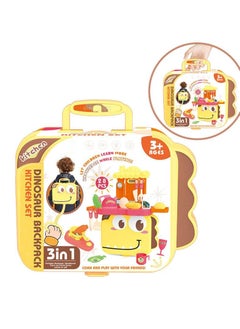 Swift 28 Pcs Tableware Kitchen Toy Dinosaur Design with Backpack Pretend Cooking Food Play Dinnerware Set Safe Cute Children Girl Toy Gift Fun Game Toy Kitchen Yellow  - Image 2