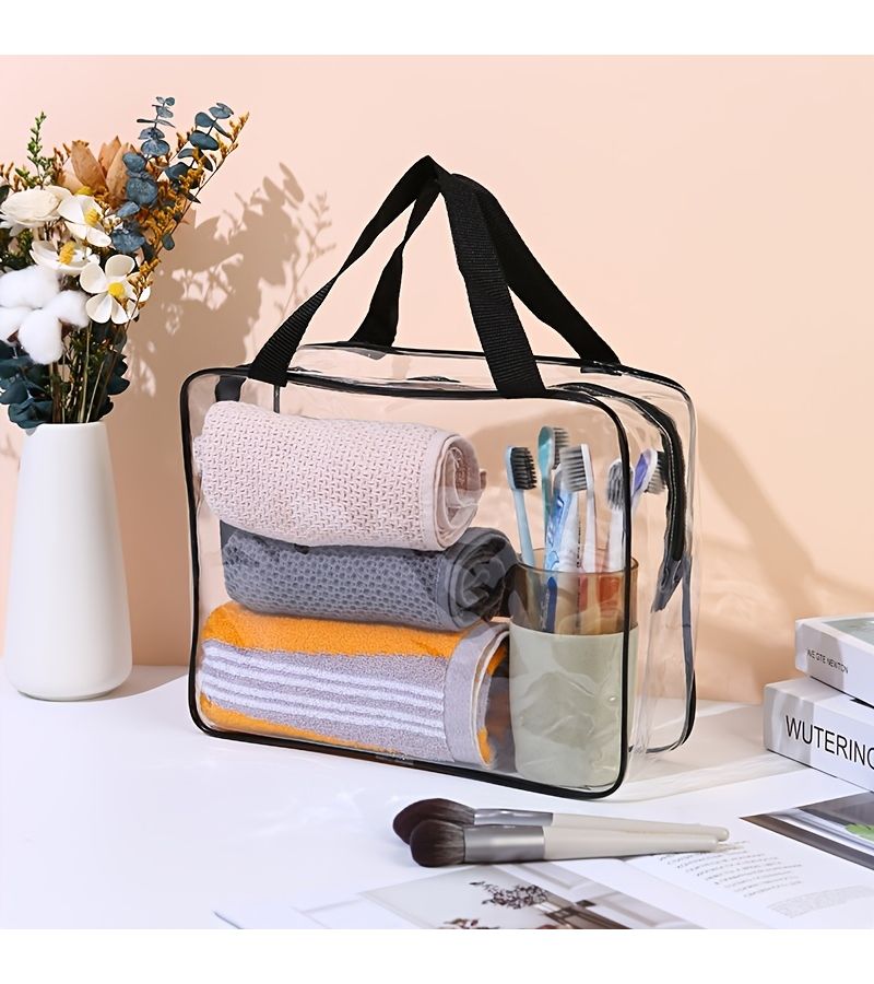 Black Medium PVC Travel Makeup Bag Handheld Toiletry Organizer - Image 1