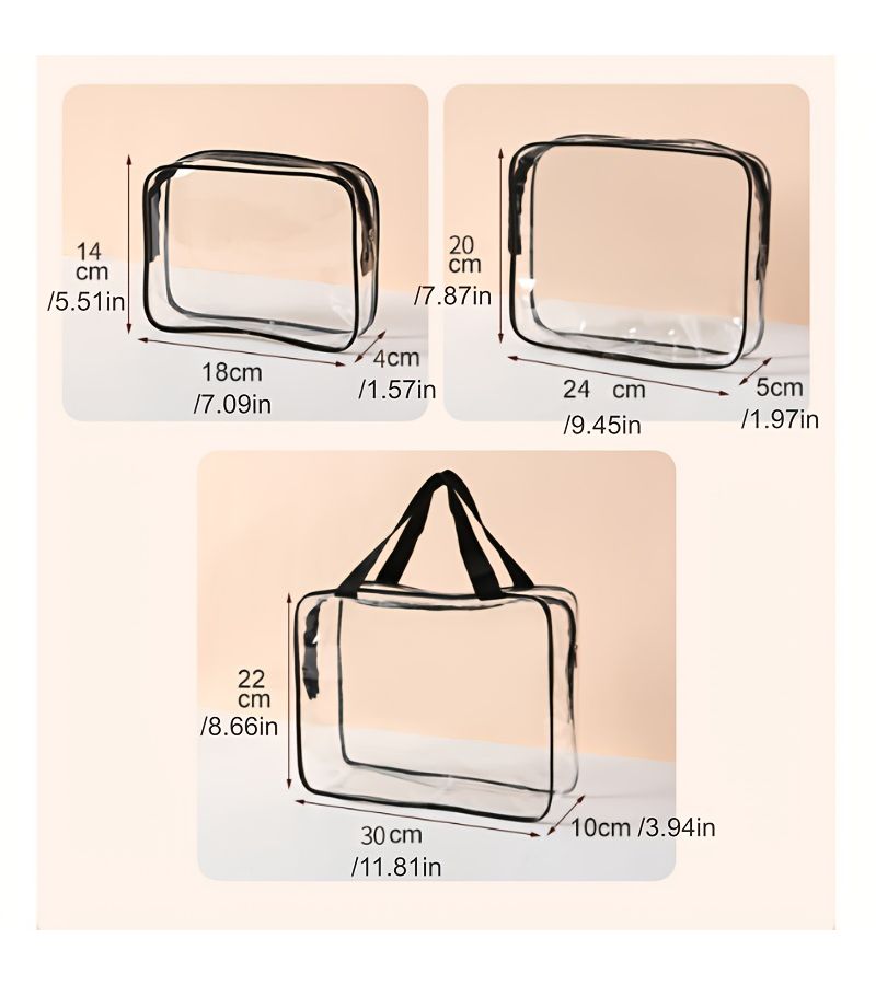 Black Medium PVC Travel Makeup Bag Handheld Toiletry Organizer - Image 4