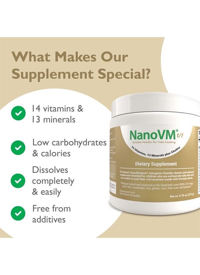 NanoVM - t/f, Dietary Supplement for Tube Feedings, Allergen-Free Multivitamin for Kids, Flavorless Dietary Supplement with 14 Vitamins & 13 Minerals, Low-Carb Kids Vitamins, 275g - Solace Nutrition - Image 1