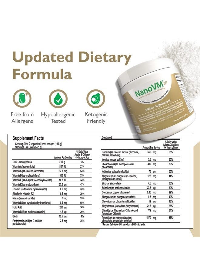 NanoVM - t/f, Dietary Supplement for Tube Feedings, Allergen-Free Multivitamin for Kids, Flavorless Dietary Supplement with 14 Vitamins & 13 Minerals, Low-Carb Kids Vitamins, 275g - Solace Nutrition - Image 1