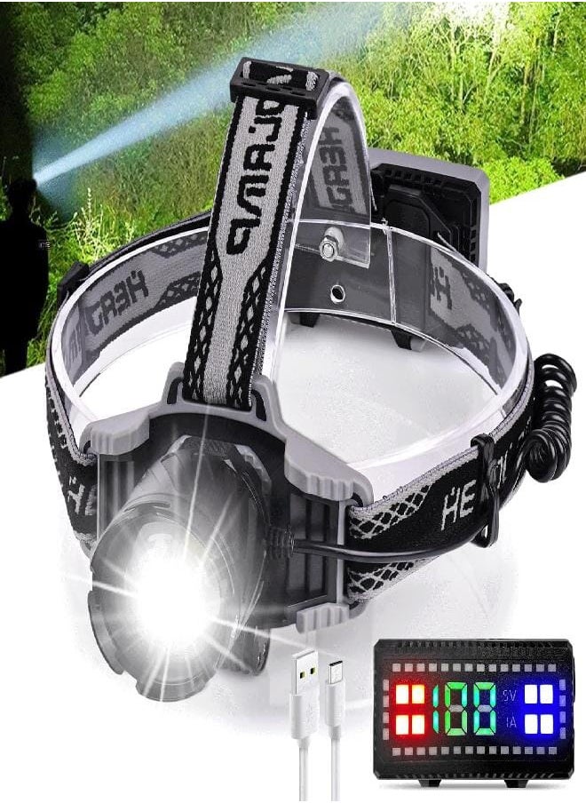 Aikertec Aikertec Rechargeable Headlamp 150000 LM Super Bright, LED Headlamp 80H Runtime, 4 Modes & Zoomable IPX6 Waterproof, Red Light Headlamp for Camping, Fishing, Running  - Image 1