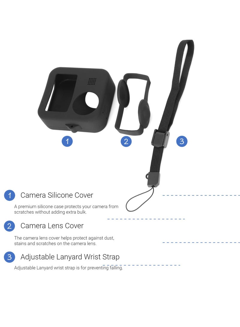 Camcorder Silicone Protective Sleeve Cover for GoPro MAX Panoramic Sports , Soft Silicone Lens Cover Shell Replacement Accessory with Adjustable Lanyard, for Max Camera Body