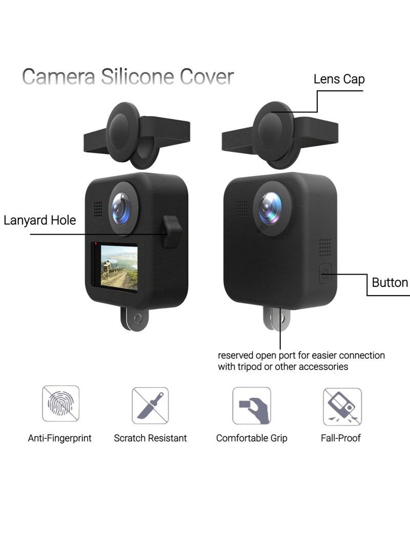 Camcorder Silicone Protective Sleeve Cover for GoPro MAX Panoramic Sports , Soft Silicone Lens Cover Shell Replacement Accessory with Adjustable Lanyard, for Max Camera Body