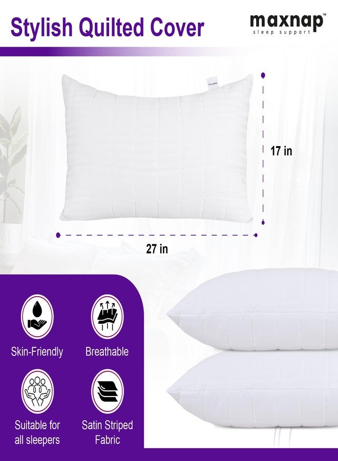 MAXNAP Headrest Comfort Quilted Pillow with Satin Striped Fabric | Premium Microfiber Filling | Soft & Supportive | Elegant White Quilted Design | Standard 27 x 17 Inch | Pack of 2 - Image 2