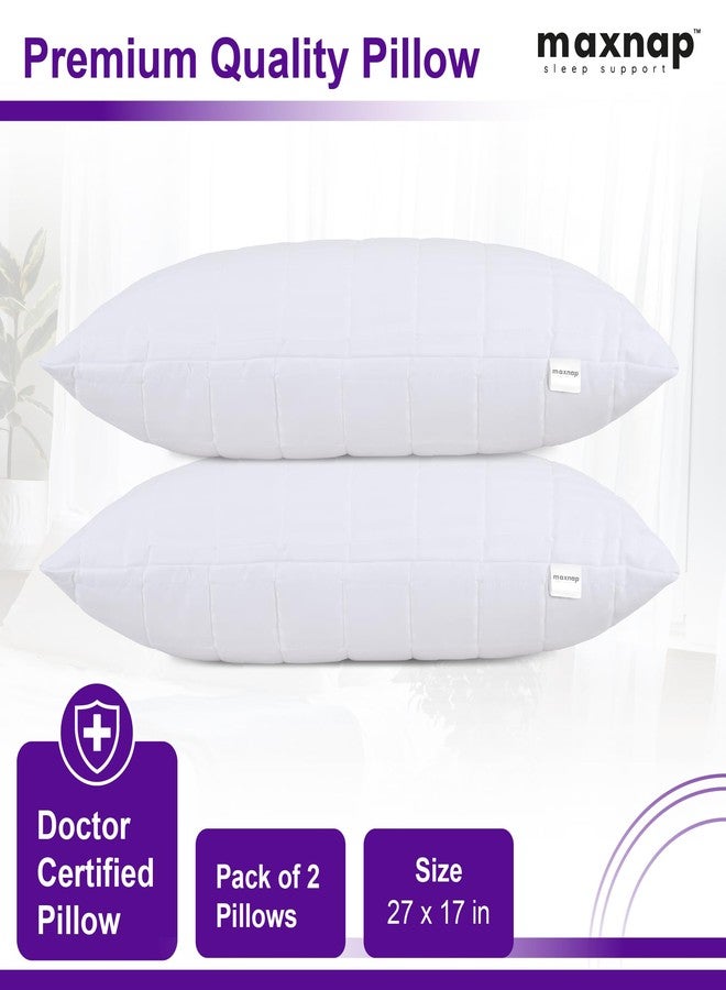 MAXNAP Headrest Comfort Quilted Pillow with Satin Striped Fabric | Premium Microfiber Filling | Soft & Supportive | Elegant White Quilted Design | Standard 27 x 17 Inch | Pack of 2 - Image 3