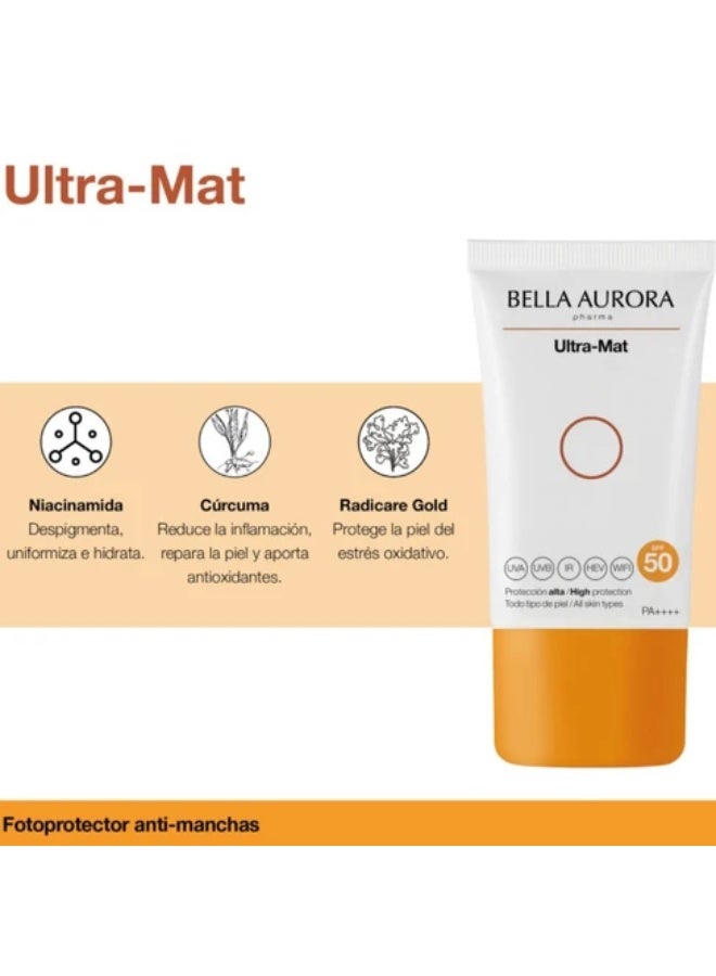 Bella Aurora Ultra-Mat Anti-Dark Spot Photoprotector SPF50 50ml - Image 2