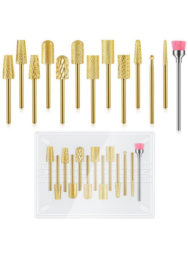 Depvko 13Pcs Nail Drill Bits Set, Tungsten Carbide Drill Bits For Nails, Cuticle Nail Drill Bits For Acrylic Nails Remover Bits For Manicure Pedicure, Home Salon (Gold) - Image 1
