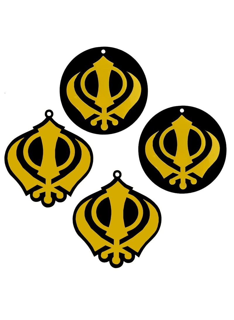 Divya Mantra Divya Mantra Sikh Khanda for Car Home Wall Decor Temple Pooja Sacred Religious Decorative Showpiece Interior Hanging Accessories Puja Symbol Lucky Charm Double Sided Black Yellow Set of 4  - Image 1