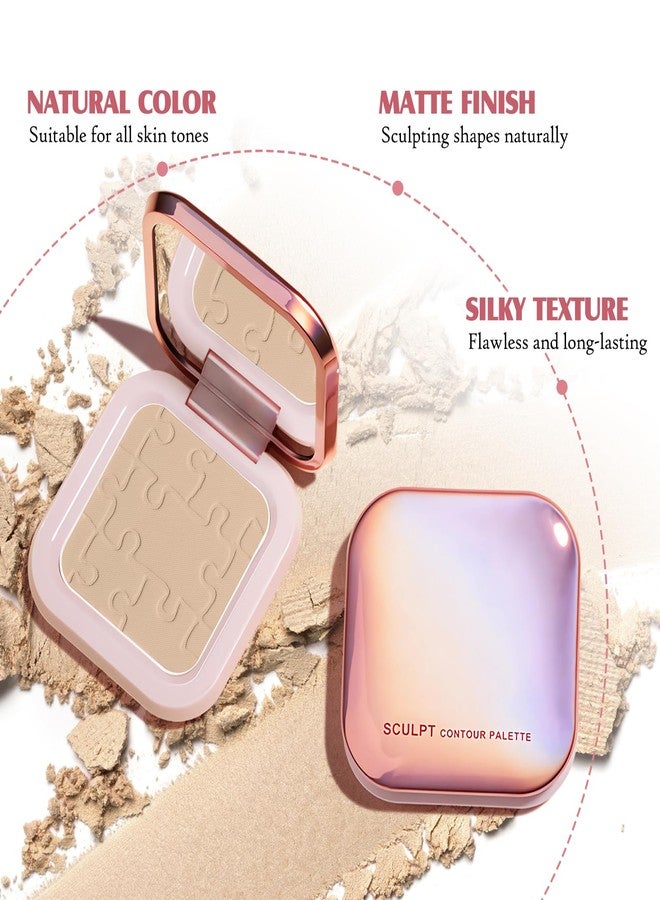 LSxia Cream Contour Powder Palette Kit with Brush & Mirror, Matte Bronzer Cool Toned Contour Powder Palette for Face Sculpting Makeup (#C01 Soft Grey) - Image 5