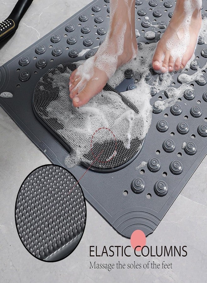 JUGTE Anti Slip Bath Mat with with Foot Scrubber Rubber Bathroom Mat for Floor, Non-Slip Shower Mat with Drain Holes, Quick Dry Soft Foot Massage Mat for Bathroom, Kitchen & Entrance (70x35 Cm,Grey) - Image 2