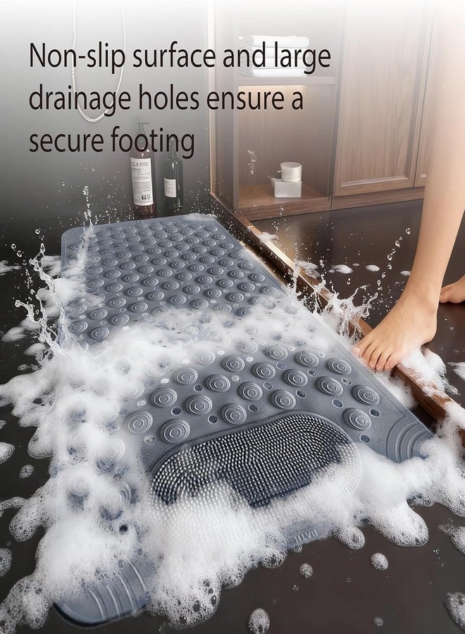 JUGTE Anti Slip Bath Mat with with Foot Scrubber Rubber Bathroom Mat for Floor, Non-Slip Shower Mat with Drain Holes, Quick Dry Soft Foot Massage Mat for Bathroom, Kitchen & Entrance (70x35 Cm,Grey) - Image 5