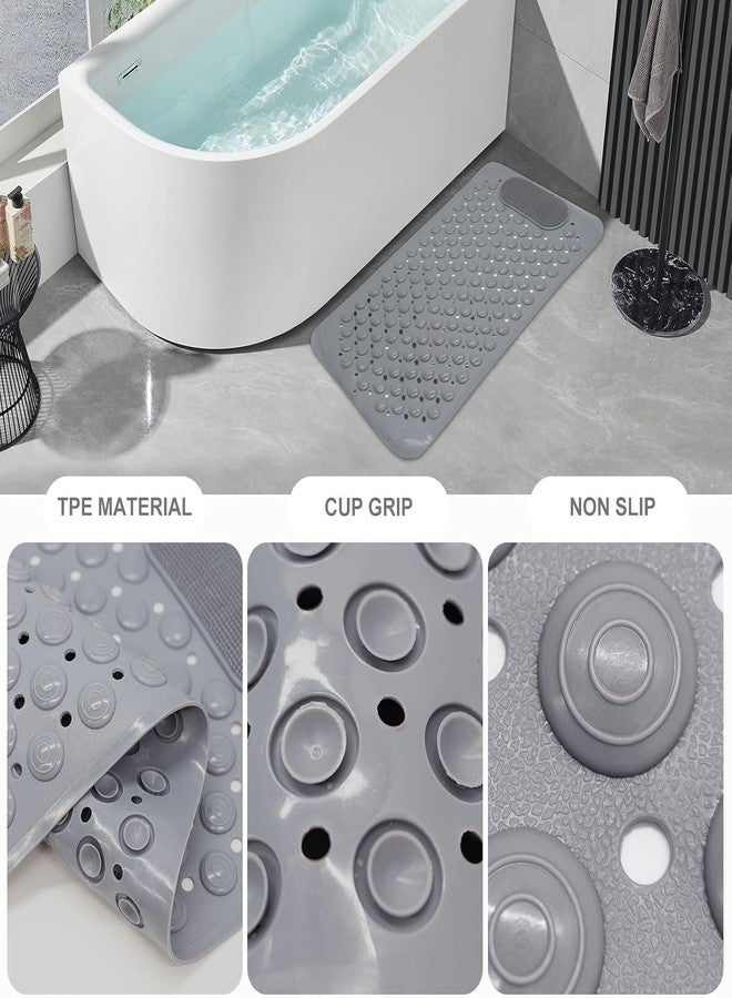 JUGTE Anti Slip Bath Mat with with Foot Scrubber Rubber Bathroom Mat for Floor, Non-Slip Shower Mat with Drain Holes, Quick Dry Soft Foot Massage Mat for Bathroom, Kitchen & Entrance (70x35 Cm,Grey) - Image 4