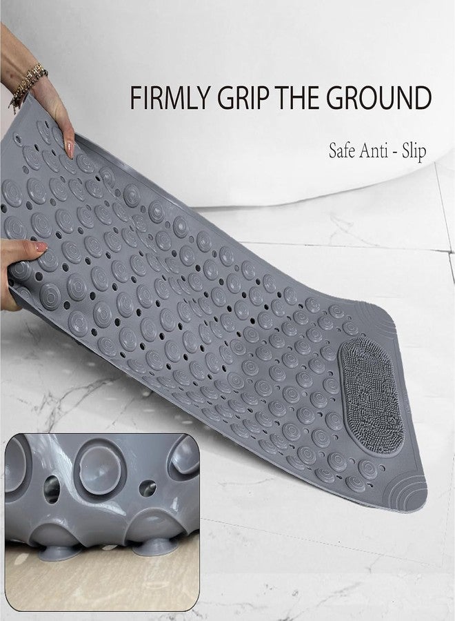JUGTE Anti Slip Bath Mat with with Foot Scrubber Rubber Bathroom Mat for Floor, Non-Slip Shower Mat with Drain Holes, Quick Dry Soft Foot Massage Mat for Bathroom, Kitchen & Entrance (70x35 Cm,Grey) - Image 3