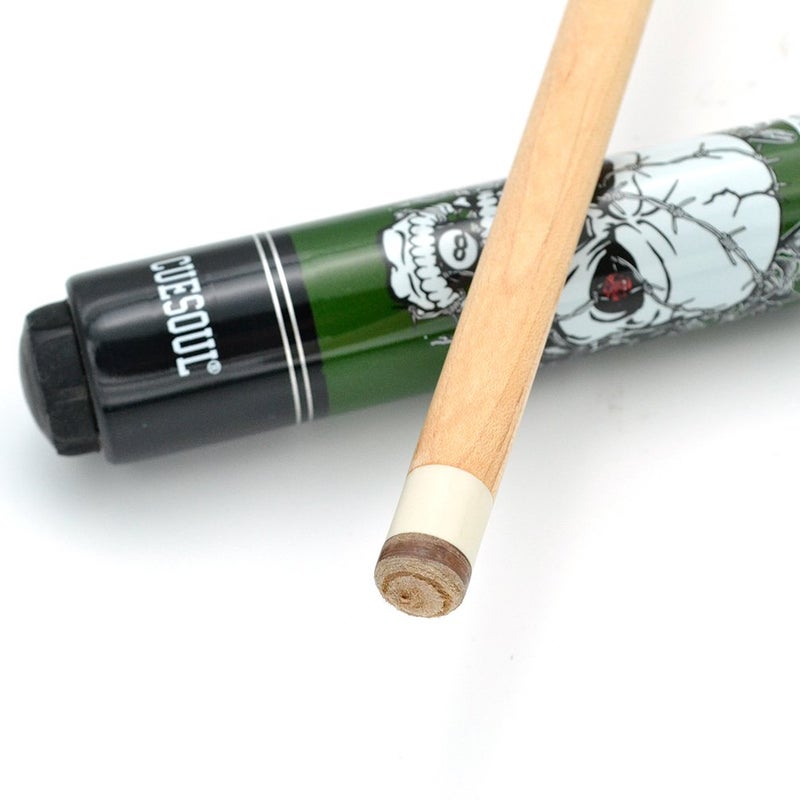 CUESOUL 58 inch 21oz 1/2 Maple Pool Cue Stick Kit- Rock The World Stylish Pattern Cue Design in Green Paint - Image 2