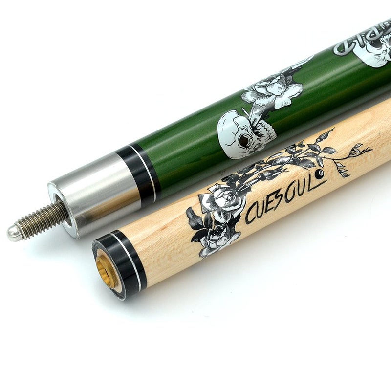 CUESOUL 58 inch 21oz 1/2 Maple Pool Cue Stick Kit- Rock The World Stylish Pattern Cue Design in Green Paint - Image 4