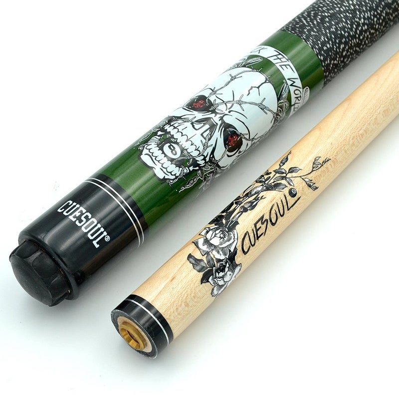 CUESOUL 58 inch 21oz 1/2 Maple Pool Cue Stick Kit- Rock The World Stylish Pattern Cue Design in Green Paint - Image 3