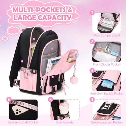 ACESAK Backpacks for Girls, Girls Backpack with Lunch Box and Pencil Case for Teen Kids Elementary Middle High School College Student, Children School Backpack Bookbag with USB Charging Port (Pink) - Image 3