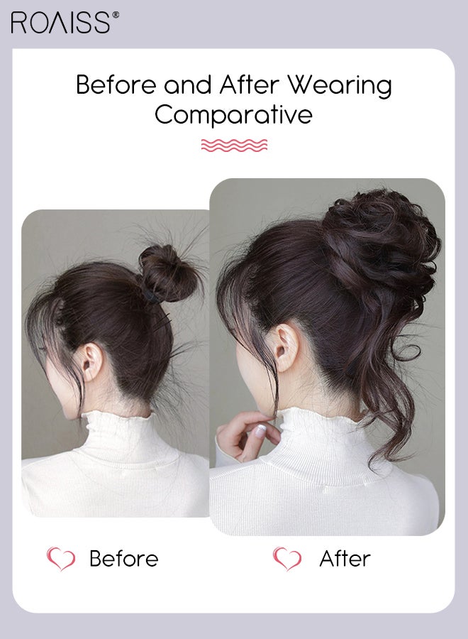roaiss Messy Curly Hair Bun Extensions, Wavy Synthetic Chignon with High Elastic Claw, Hair Accessories Donut Roller Bun Wig for Women Updo Scrunchies, Brown - Image 2