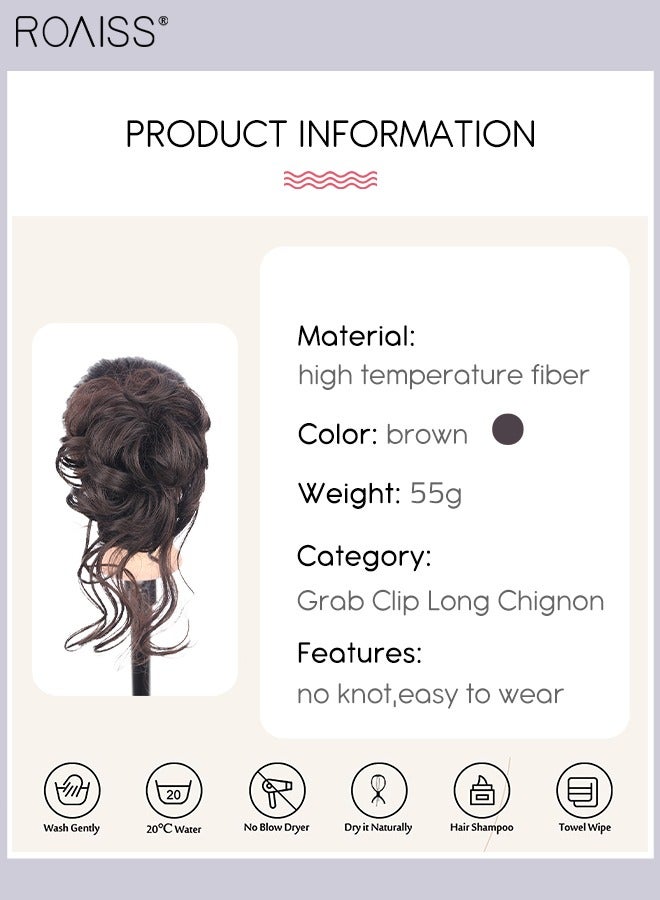 roaiss Messy Curly Hair Bun Extensions, Wavy Synthetic Chignon with High Elastic Claw, Hair Accessories Donut Roller Bun Wig for Women Updo Scrunchies, Brown - Image 3