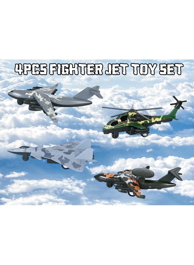 Crelloci 4PCS Army Airplane Toys Set-Diecast Aircraft Plane Model Kit Military Fighter Jet Playset Helicopter Camouflage Pull Back Aircraft Kids Play Vehicle for 3+Year Old Boys Girls - Image 2