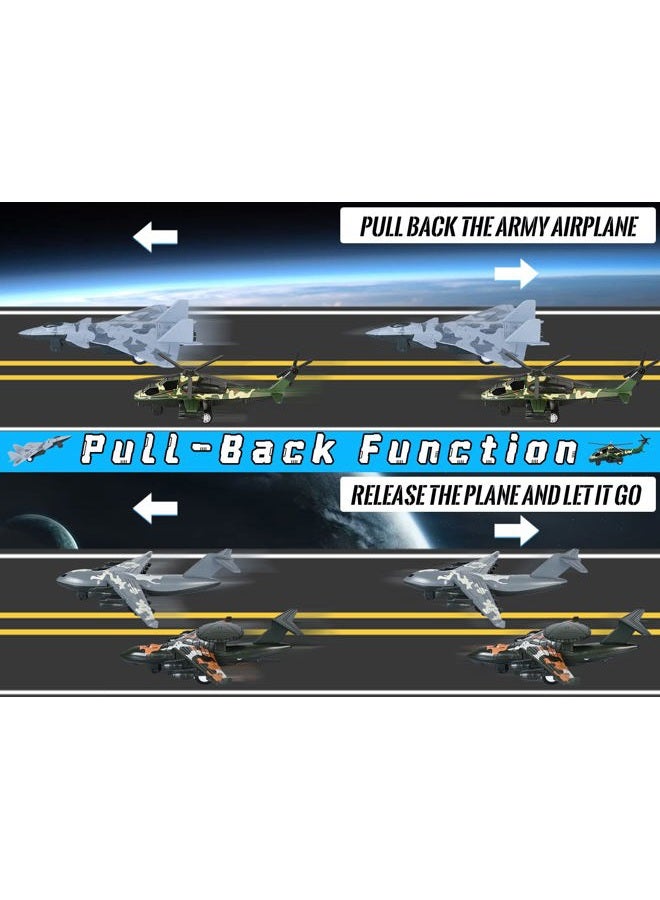 Crelloci 4PCS Army Airplane Toys Set-Diecast Aircraft Plane Model Kit Military Fighter Jet Playset Helicopter Camouflage Pull Back Aircraft Kids Play Vehicle for 3+Year Old Boys Girls - Image 4