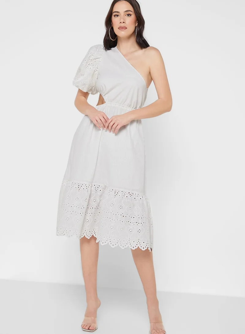 Jovonna London One Shoulder Balloon Sleeve  Cut Out Dress