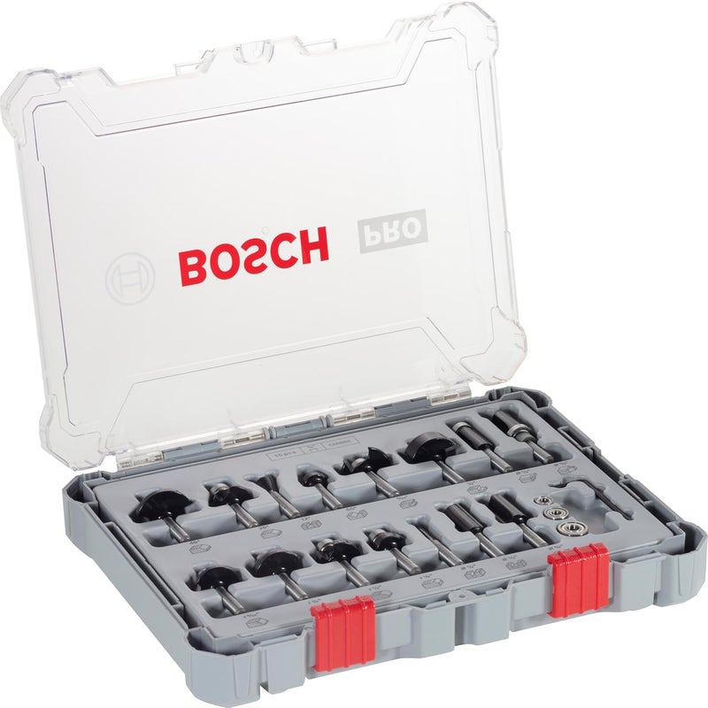 BOSCH Professional 15 Pcs Router Bit Set With Mixed Bits, 1/4" Shank Bits, Suitable For Gkf Palm Router - Image 1