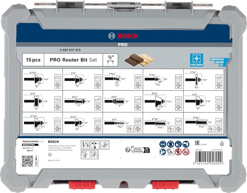 BOSCH Professional 15 Pcs Router Bit Set With Mixed Bits, 1/4" Shank Bits, Suitable For Gkf Palm Router - Image 4
