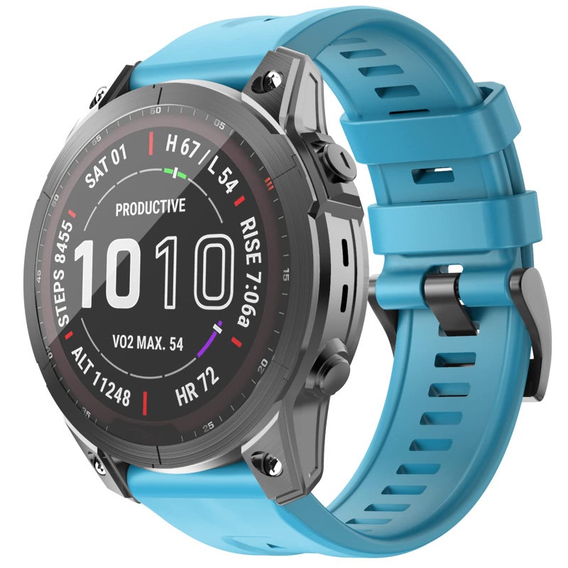 OVERSTEP Compatible with Fenix 7 Watch Band, 22mm Width Soft Silicone Watch Strap for Garmin Fenix 5/Fenix 5 Plus/Fenix 6/Fenix 6 Pro Smartwatch (Sky Blue) - Image 1