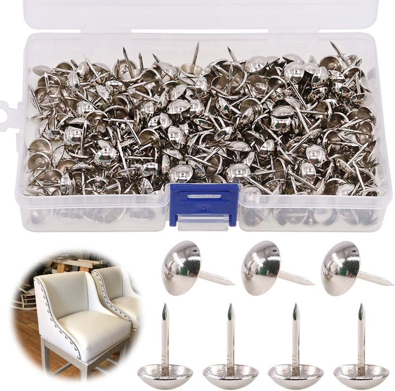 Keadic 300Pcs 7/16" (11mm) Antique Upholstery Tacks Furniture Nails Pins Kit for Upholstered Furniture Cork Board or DIY Projects - Silver - Image 1