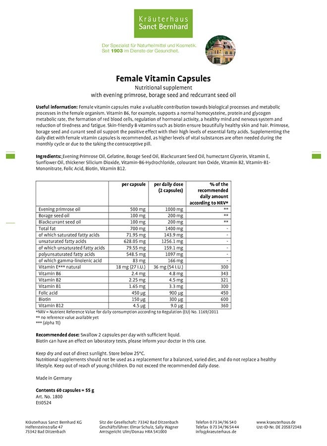 Sanct Bernhard Women’s Multivitamin (60 Capsules) – Made in Germany | Energy, Immunity & Hormonal Balance Support | Complete Daily Wellness Formula - Image 4