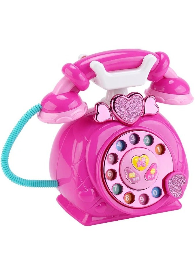 Classic Pink Telephone Pretend Play Toy For Girls Animal Sounds Music Lights Educational Phone with Rotary Dial - Image 1