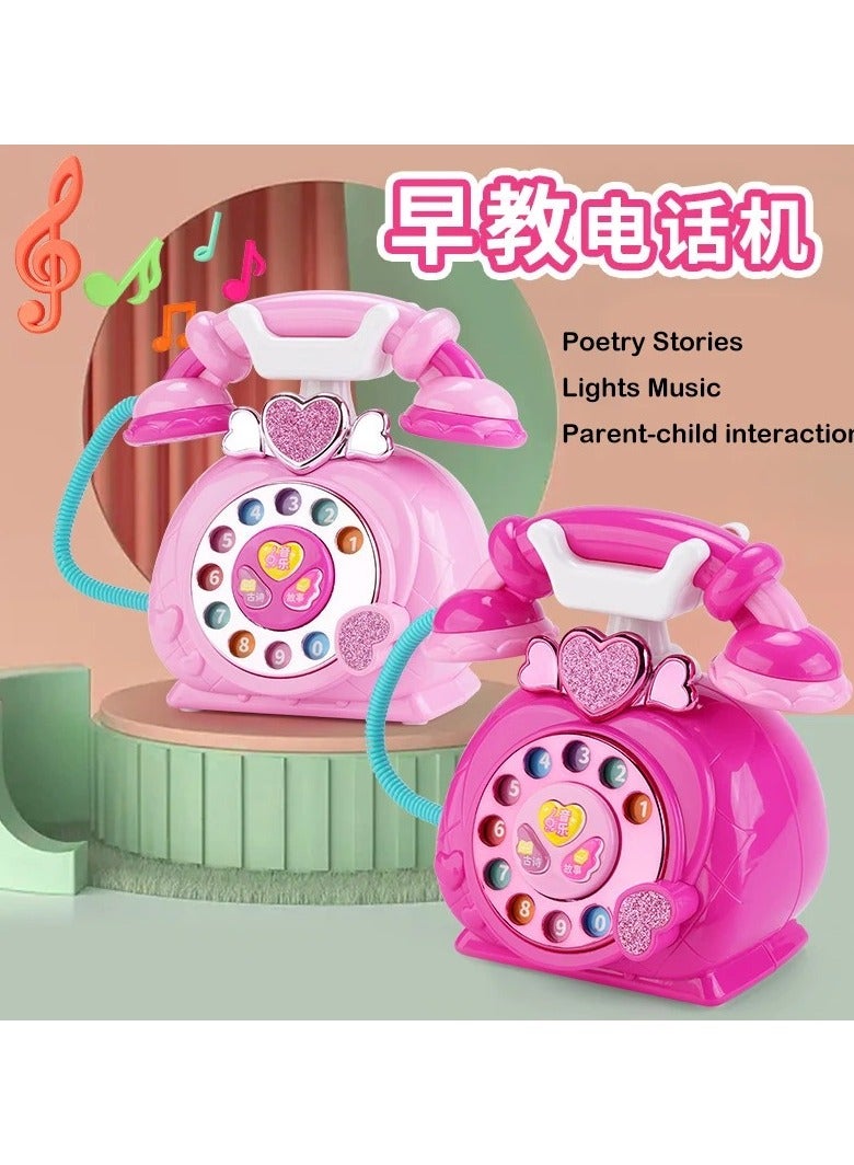 Classic Pink Telephone Pretend Play Toy For Girls Animal Sounds Music Lights Educational Phone with Rotary Dial - Image 2