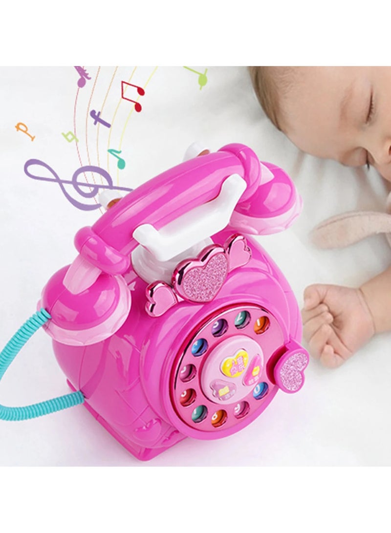 Classic Pink Telephone Pretend Play Toy For Girls Animal Sounds Music Lights Educational Phone with Rotary Dial - Image 3