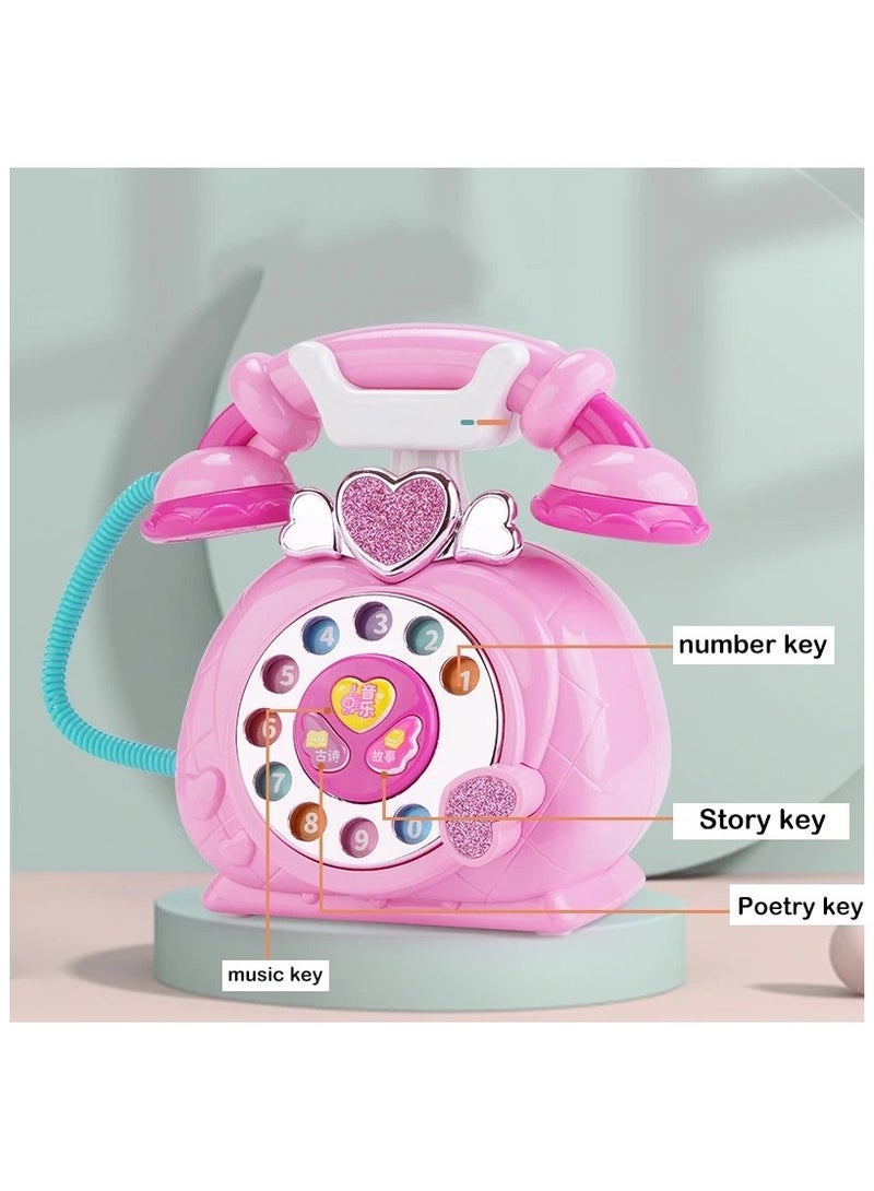 Classic Pink Telephone Pretend Play Toy For Girls Animal Sounds Music Lights Educational Phone with Rotary Dial - Image 4