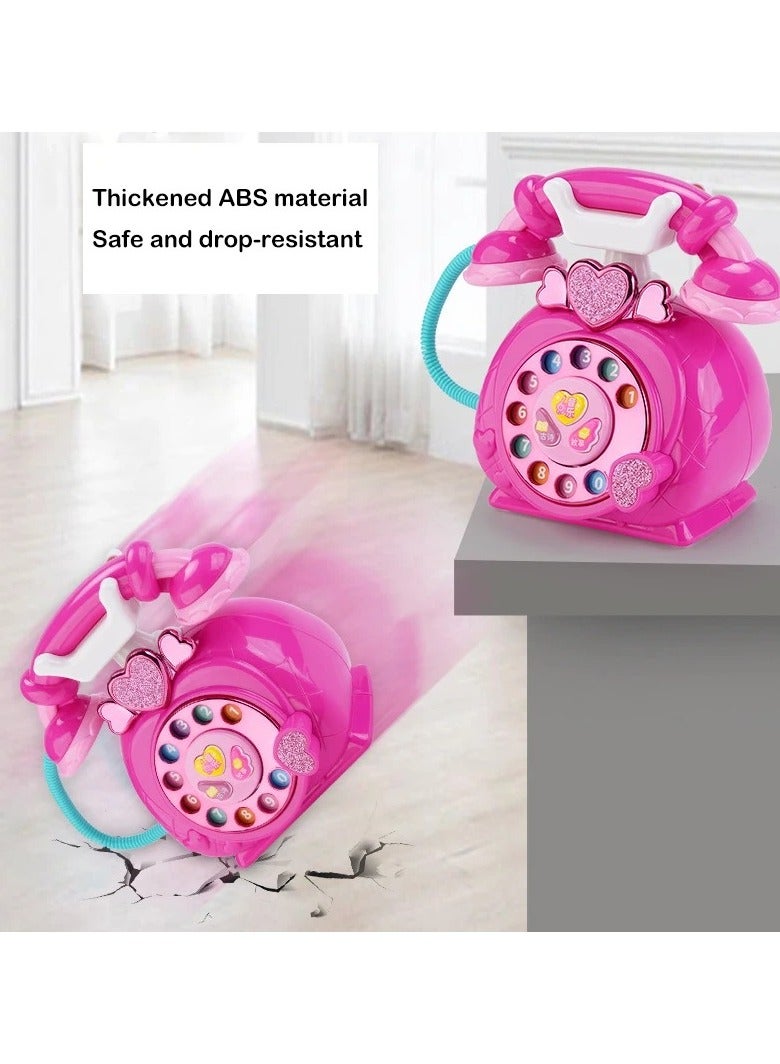 Classic Pink Telephone Pretend Play Toy For Girls Animal Sounds Music Lights Educational Phone with Rotary Dial - Image 5