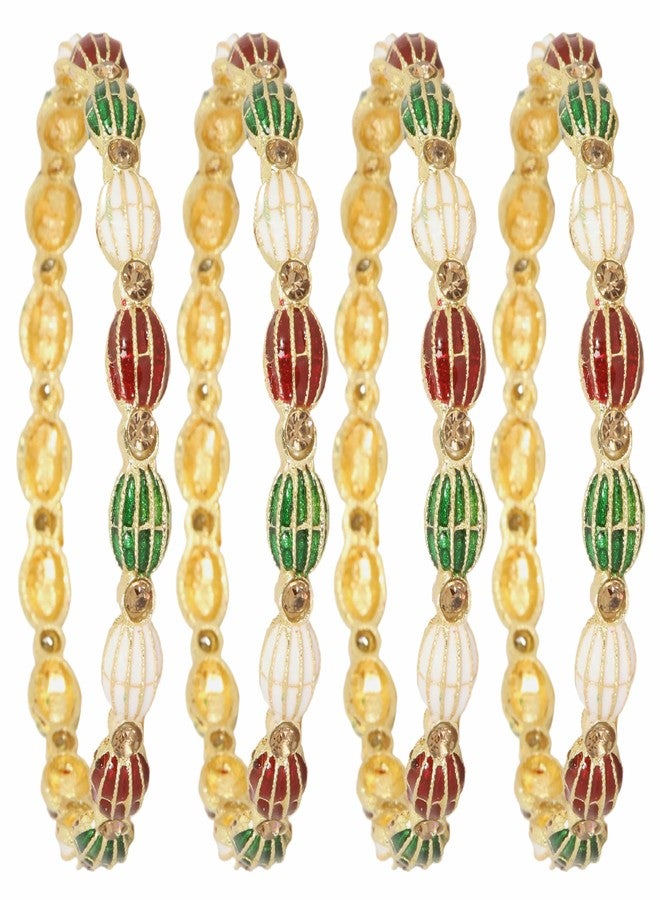 NMII Traditional Gold Plated Metal Bangles Set For Women & Girls with Zircon Stone | Metal Bangles | Diamond Bangles | AD Bangles | Premium Kada | Women's Bangles | Trendy Bangles-(MAH91-Multi-2.6) - Image 2