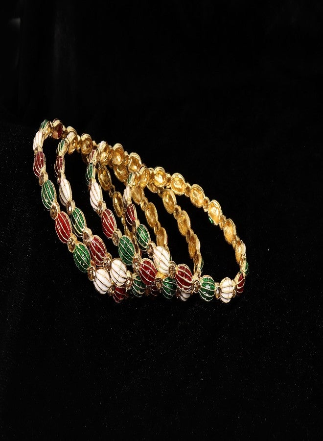 NMII Traditional Gold Plated Metal Bangles Set For Women & Girls with Zircon Stone | Metal Bangles | Diamond Bangles | AD Bangles | Premium Kada | Women's Bangles | Trendy Bangles-(MAH91-Multi-2.6) - Image 3