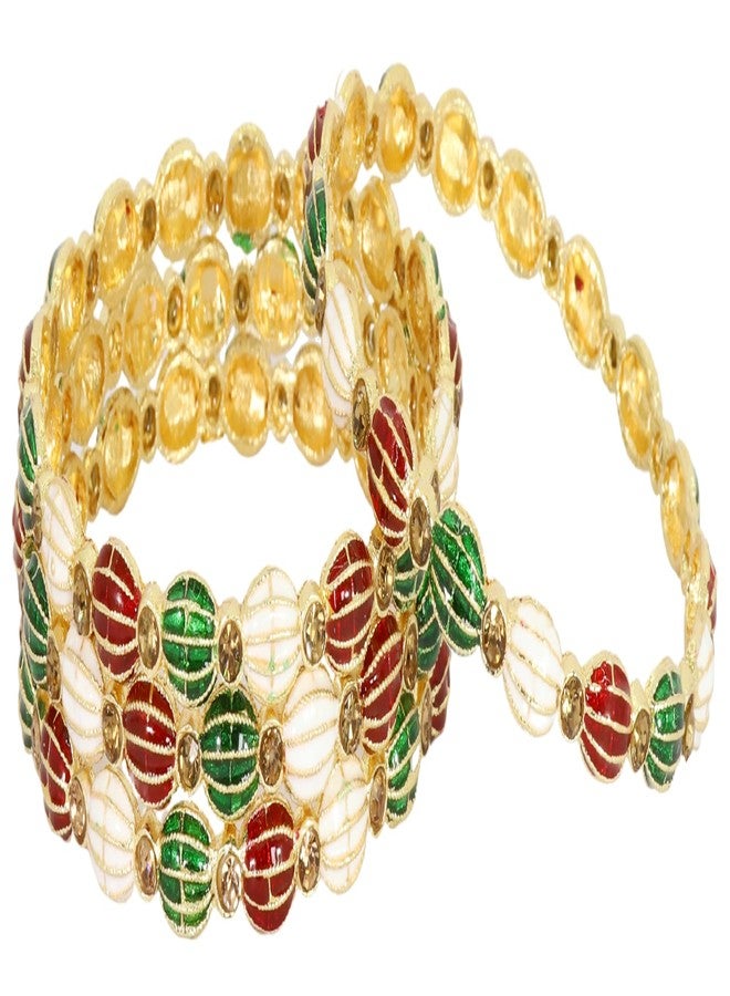 NMII Traditional Gold Plated Metal Bangles Set For Women & Girls with Zircon Stone | Metal Bangles | Diamond Bangles | AD Bangles | Premium Kada | Women's Bangles | Trendy Bangles-(MAH91-Multi-2.6) - Image 1