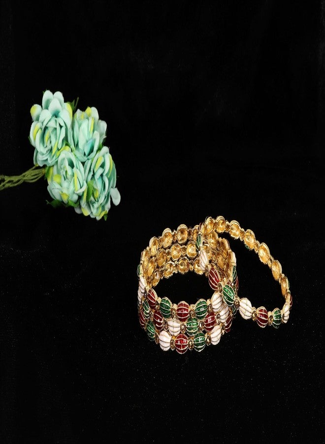 NMII Traditional Gold Plated Metal Bangles Set For Women & Girls with Zircon Stone | Metal Bangles | Diamond Bangles | AD Bangles | Premium Kada | Women's Bangles | Trendy Bangles-(MAH91-Multi-2.6) - Image 4