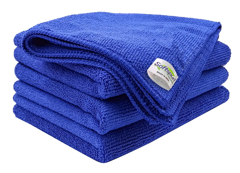 SOFTSPUN Microfiber Cleaning Cloth 4 pcs 30x40cm 340 GSM Blue Thick Lint & StreakFree Super Absorbent Multipurpose Automotive Towels for Cars Bike Glass Polishing Washing & Detailing. - Image 1