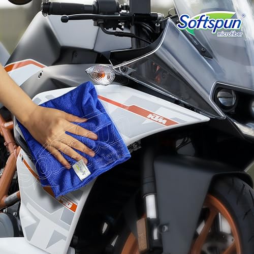 SOFTSPUN Microfiber Cleaning Cloth 4 pcs 30x40cm 340 GSM Blue Thick Lint & StreakFree Super Absorbent Multipurpose Automotive Towels for Cars Bike Glass Polishing Washing & Detailing. - Image 5