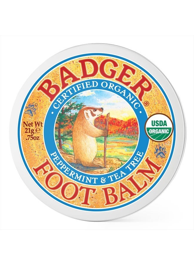 Badger Foot Balm, Peppermint & Tea Tree, Heel Balm for Dry Cracked Feet, Certified Organic, Foot Balm with Essential Oils, Extra Virgin Olive and Jojoba Oils, 0.75 oz - Image 1
