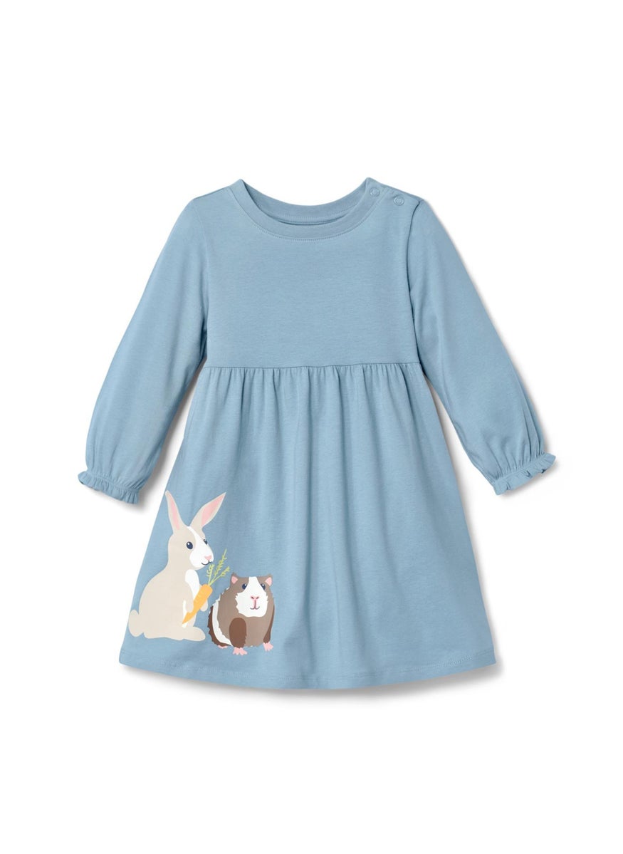 Tchibo Kids Girl Graphic Print Midi Dress, Slate Blue  - Image 2