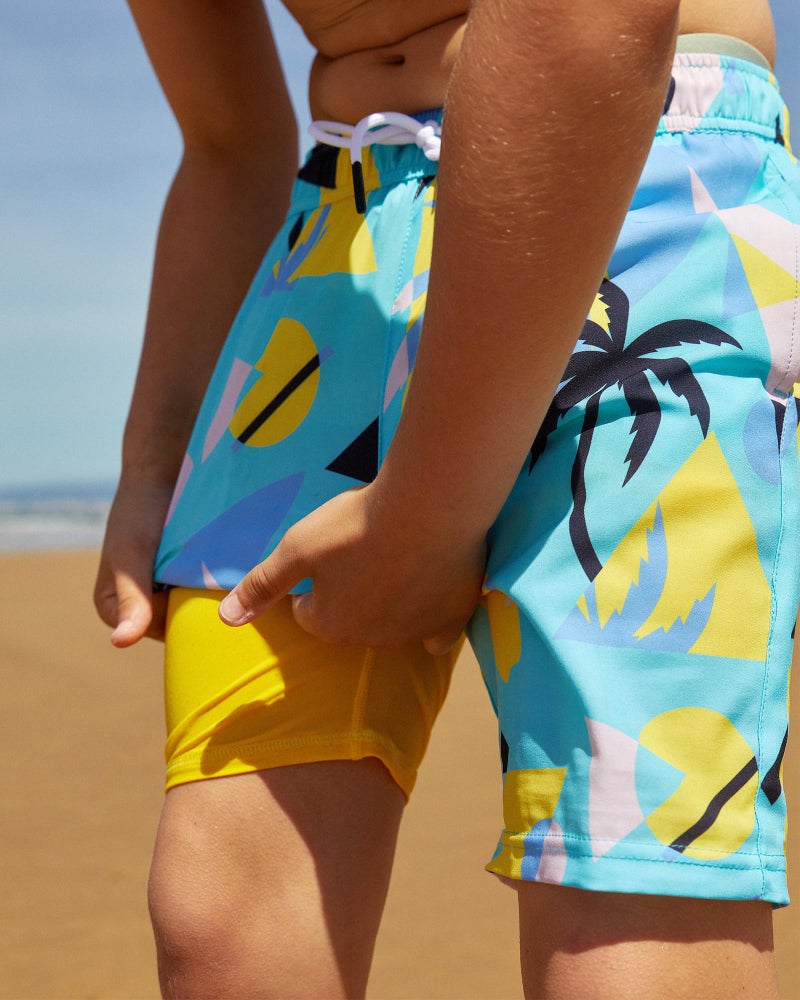 maamgic Boys Swim Trunks with Compression Liner Toddler Stretch Swim Shorts Quick Dry Swimming Trunks Boxer Brief 2 in 1 Beach Shorts Egg Yolk Coconut 5/6 - Image 2