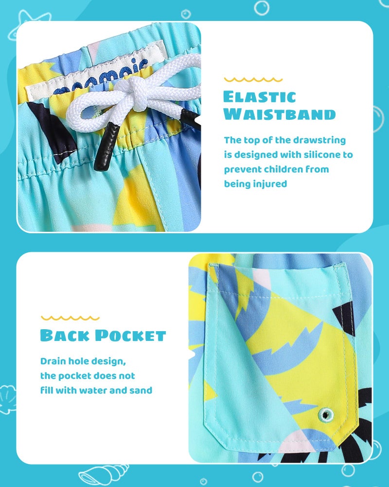 maamgic Boys Swim Trunks with Compression Liner Toddler Stretch Swim Shorts Quick Dry Swimming Trunks Boxer Brief 2 in 1 Beach Shorts Egg Yolk Coconut 5/6 - Image 4