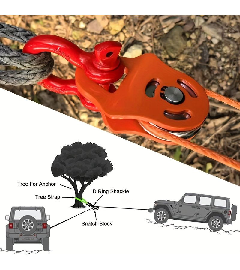 Heavy Duty 6 Ton Winch Pulley Block Red For Trucks Tractors Atvs Utvs Steel Synthetic Rope Towing - Image 2