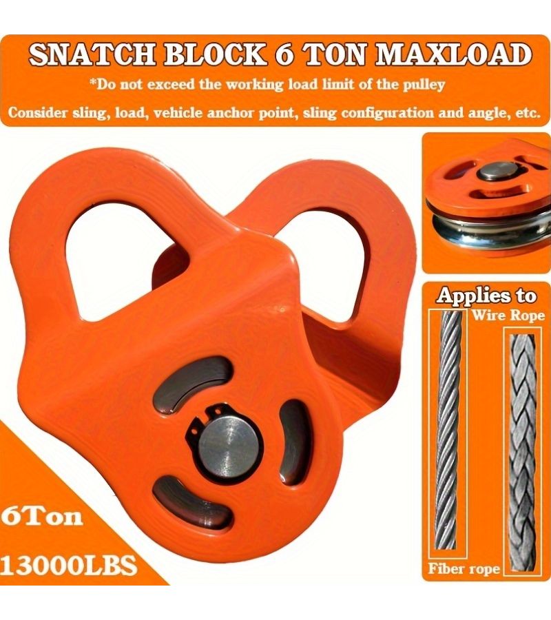 Heavy Duty 6 Ton Winch Pulley Block Red For Trucks Tractors Atvs Utvs Steel Synthetic Rope Towing - Image 1